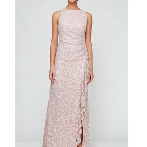 Alex Evenings Ruffle Sequin Lace Gown (Shell Pink, 8)